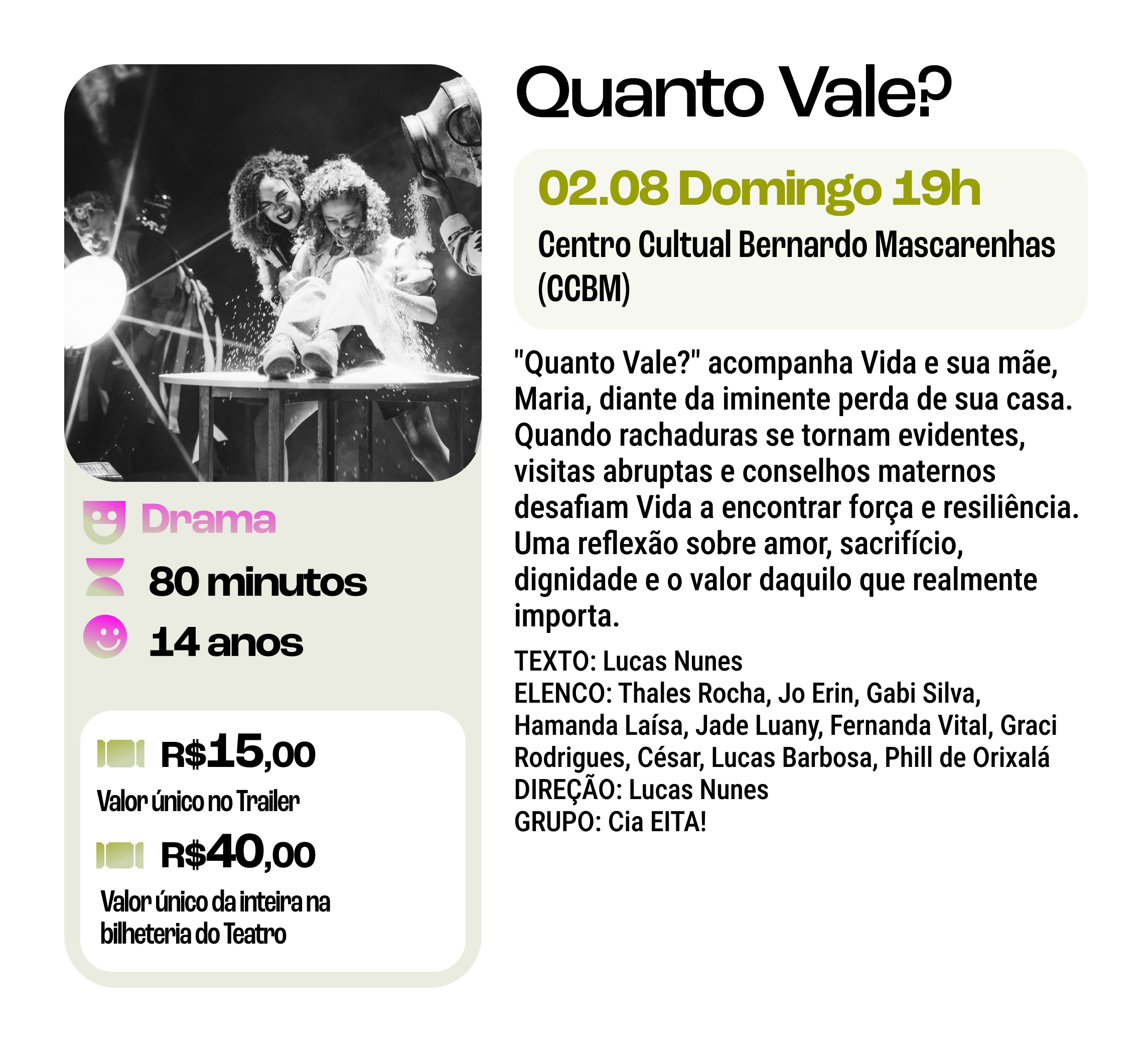 Espetáculo "Quanto Vale" em Juiz de Fora