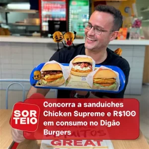 [SORTEIO] Concorra a sanduíches Chicken Supreme e R$100 em consumo no Digão Burgers