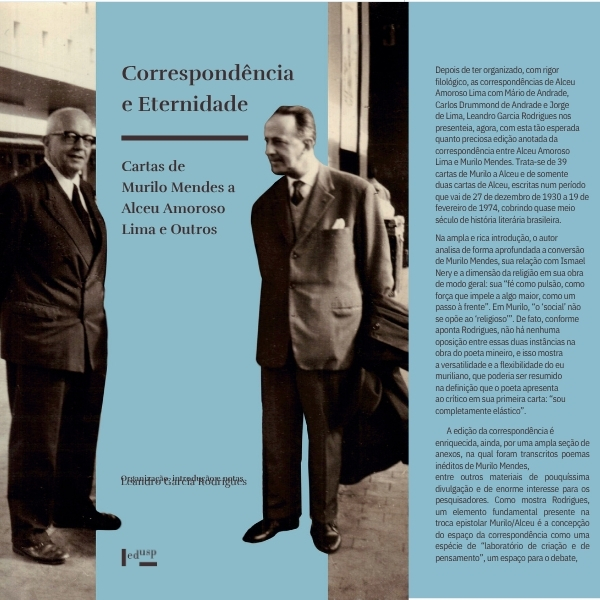 Livro: "Correspondência e Eternidade: Cartas de Murilo Mendes a Alceu Amoroso Lima e Outros" | Foto: Divulgação