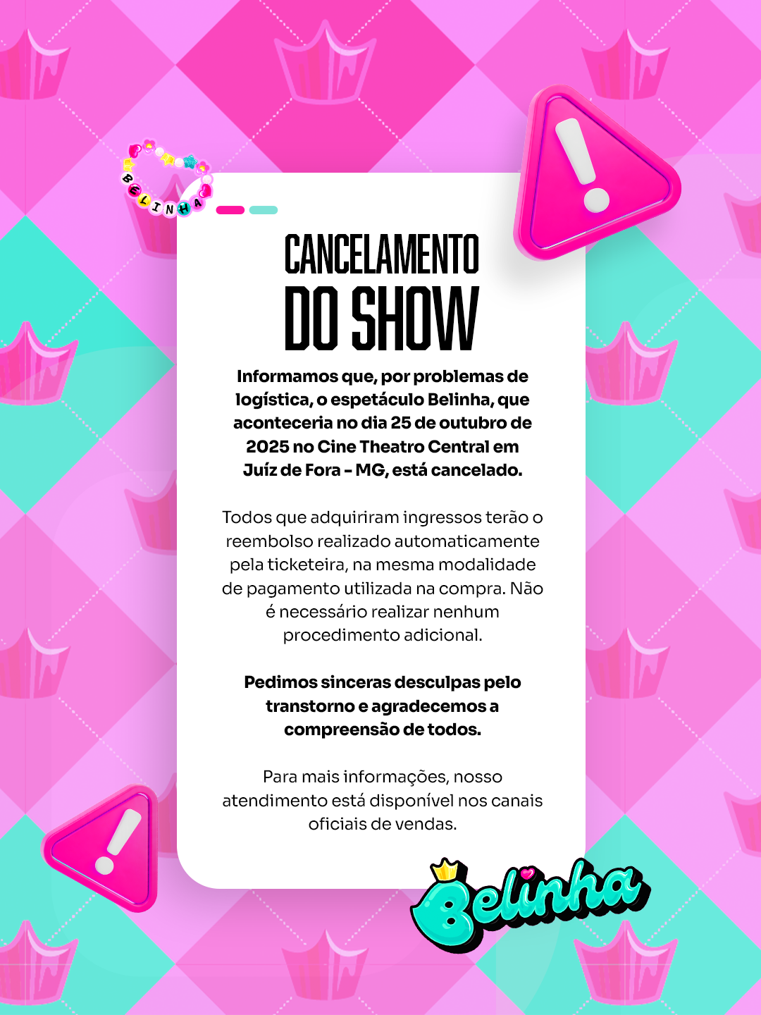 cancelamento show da Belinha em JF