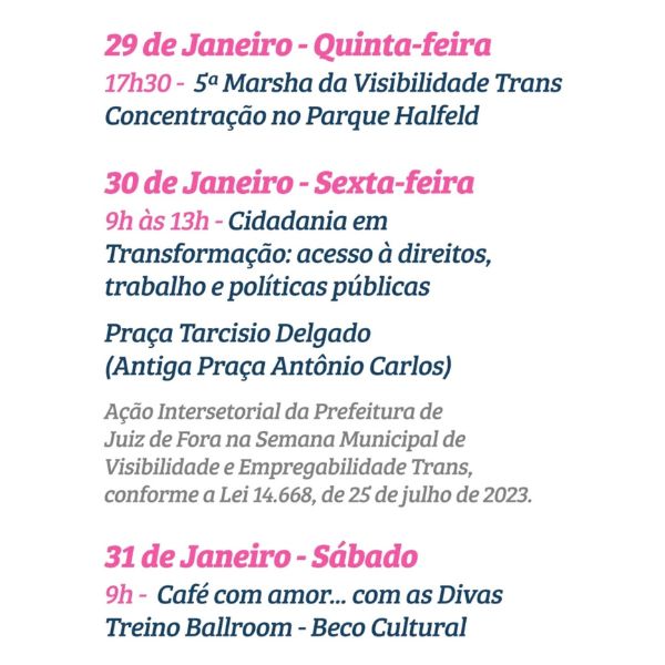 Programação 5ª Marsha Trans de Juiz de Fora